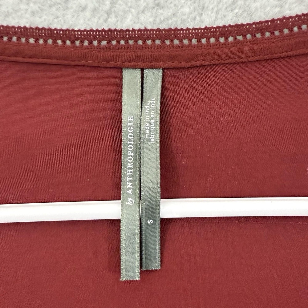 Anthropologie Top Women S Red Maroon Embroidered‎ Button Down Long Sleeve Blouse - Picture 3 of 10